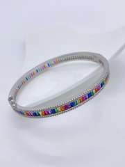 Delicate rainbow cz setting gold plated copper bangle