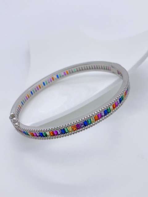 Delicate rainbow cz setting gold plated copper bangle