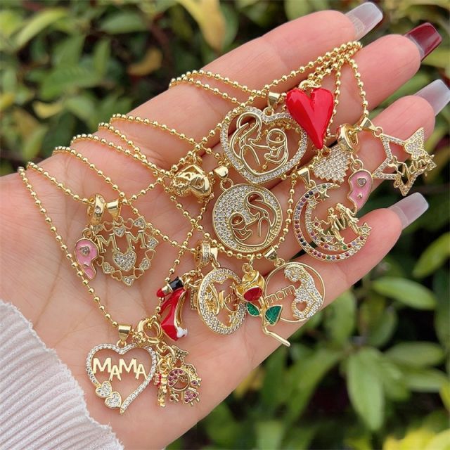 Multi-style MAMA Copper Plated 18K Gold Full Diamond Zirconium Cherry mother's day necklace