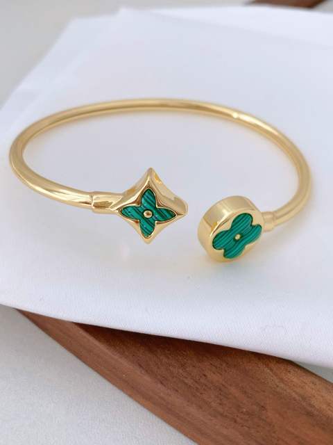 Classic colorful clover gold plated copper cuff bangle for women