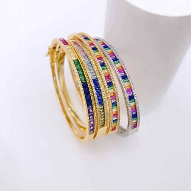 Delicate rainbow cz setting gold plated copper bangle