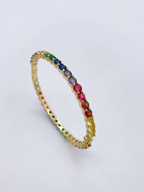 Luxury rainbow cubic zircon pave setting gold plated copper bangle