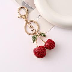 Creative full diamond sweet cherry alloy keychain