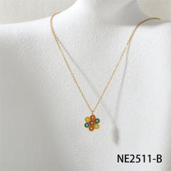 Spring summer candy color enamel flower star pendant stainless steel necklace