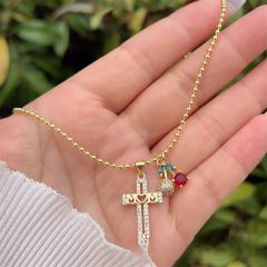 Multi-style MAMA Copper Plated 18K Gold Full Diamond Cherry Flower necklace mother's day necklace