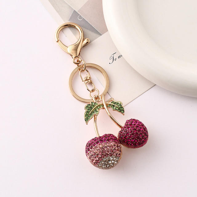 Creative full diamond sweet cherry alloy keychain