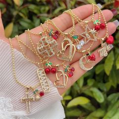 Multi-style MAMA Copper Plated 18K Gold Full Diamond Cherry Flower necklace mother's day necklace