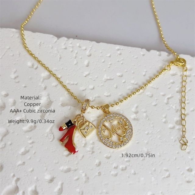 Multi-style MAMA Copper Plated 18K Gold Full Diamond Zirconium Cherry mother's day necklace