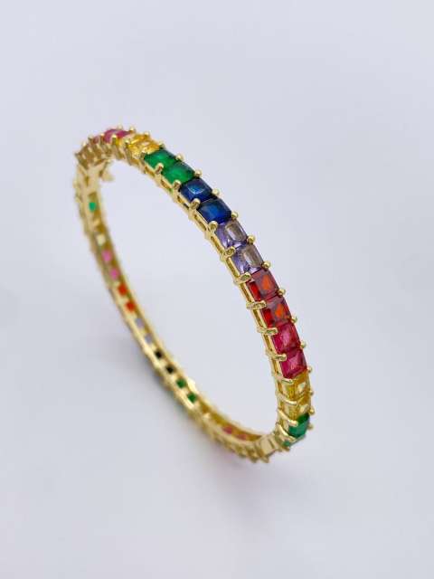 Luxury rainbow cubic zircon pave setting gold plated copper bangle