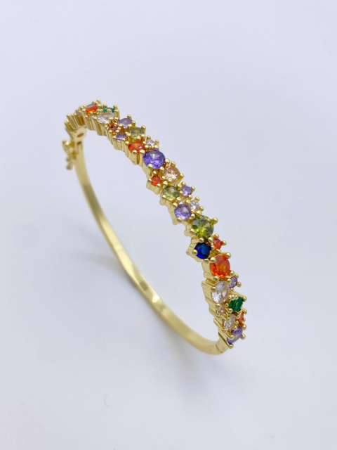 Delicate rainbow cz gold plated copper bangle