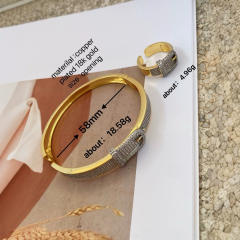 Hiphop full diamond mix color gold plated copper bangle rings set
