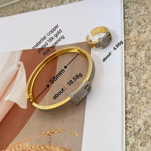 Hiphop full diamond mix color gold plated copper bangle rings set