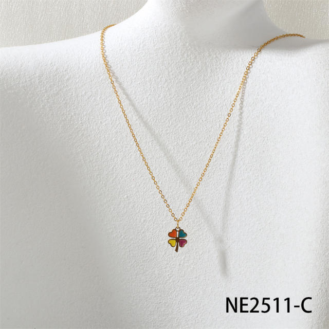 Spring summer candy color enamel flower star pendant stainless steel necklace