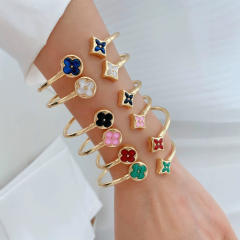 Classic colorful clover gold plated copper cuff bangle for women