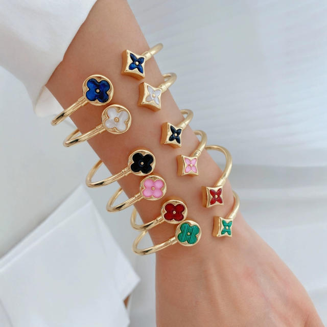 Classic colorful clover gold plated copper cuff bangle for women