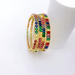 Luxury rainbow cubic zircon pave setting gold plated copper bangle