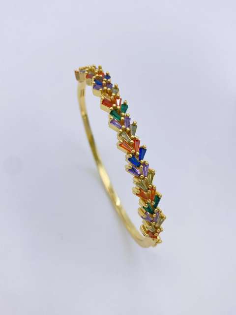 Delicate rainbow cz gold plated copper bangle