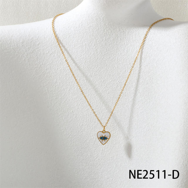 Spring summer candy color enamel flower star pendant stainless steel necklace