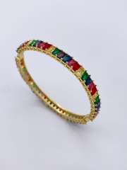Luxury rainbow cubic zircon pave setting gold plated copper bangle
