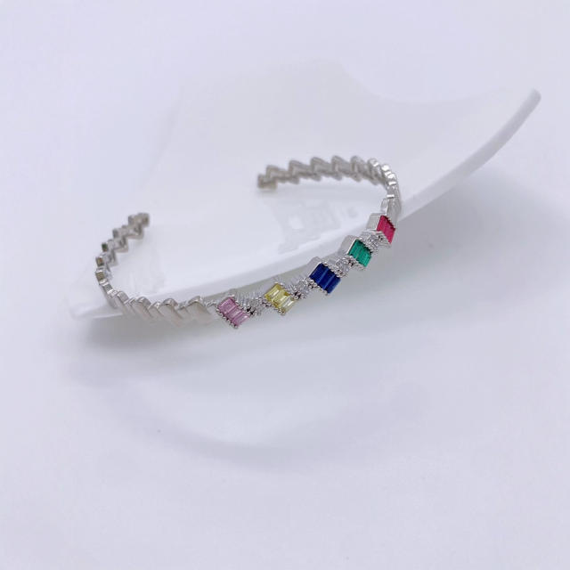 Irregular colorful cubic zircon gold plated copper cuff bangle