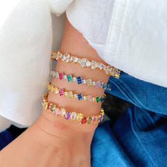 Irregular colorful cubic zircon gold plated copper cuff bangle