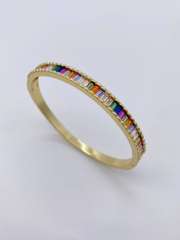 Irregular shape rainbow cubic zircon gold plated copper bangle
