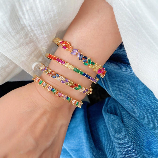 18KG rainbow cubic zircon gold plated copper women bangle