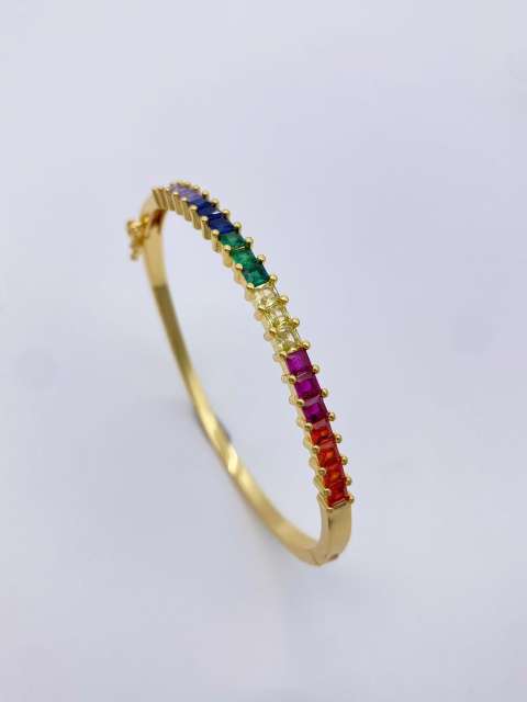 18KG rainbow cubic zircon gold plated copper women bangle