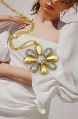 Chunky mix color diamond daisy flower gold plated copper necklace bangle set