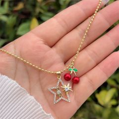 Multi-style MAMA Copper Plated 18K Gold Full Diamond Cherry Flower necklace mother's day necklace