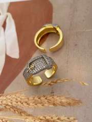 Hiphop full diamond mix color gold plated copper bangle rings set