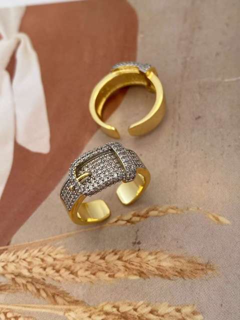 Hiphop full diamond mix color gold plated copper bangle rings set