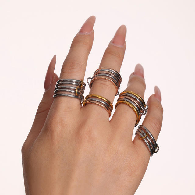 five-ring color matching zircon ring stainless steel rings