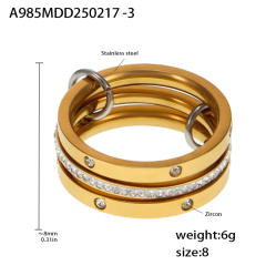 five-ring color matching zircon ring stainless steel rings