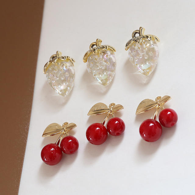 Cute White Translucent Strawberry Red Cherry Fruit Pendant diy Handmade Jewelry 1pcs price