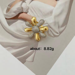 Chunky mix color diamond daisy flower gold plated copper necklace bangle set