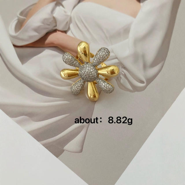 Chunky mix color diamond daisy flower gold plated copper necklace bangle set