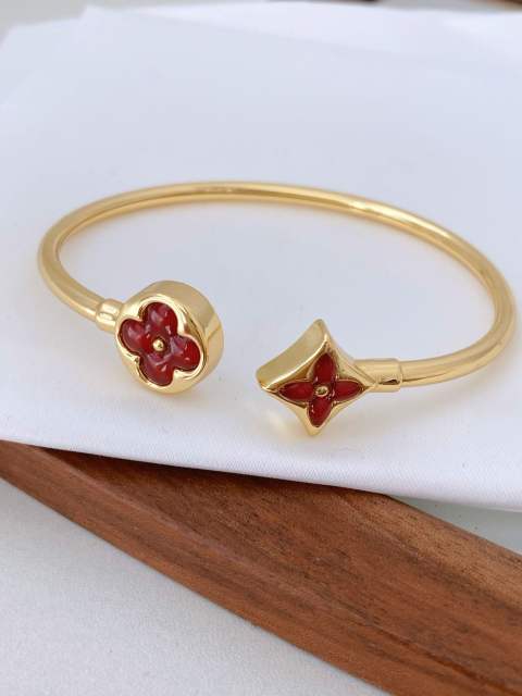 Classic colorful clover gold plated copper cuff bangle for women