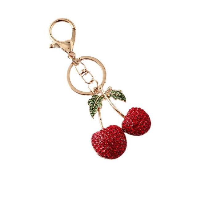 Creative full diamond sweet cherry alloy keychain
