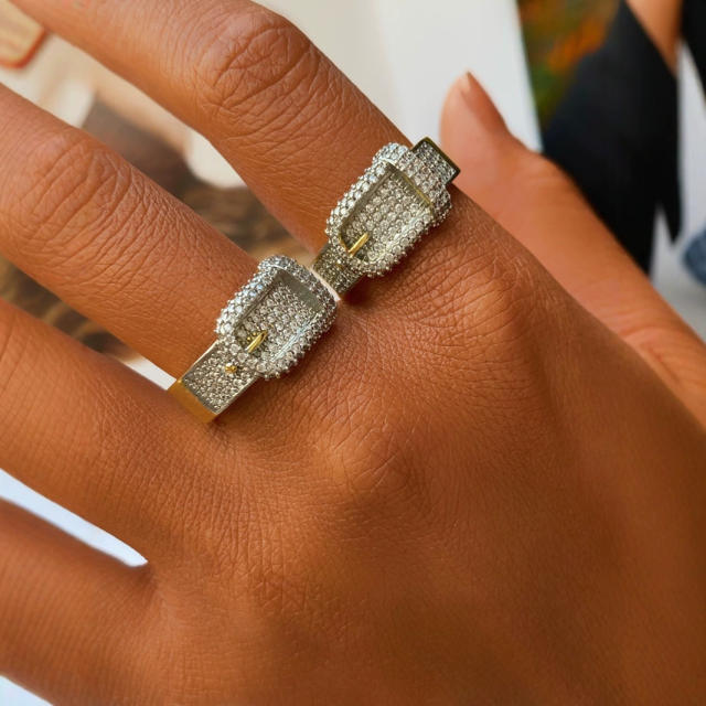 Hiphop full diamond mix color gold plated copper bangle rings set