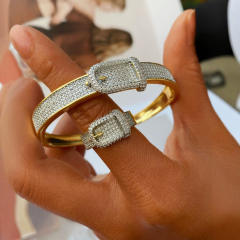 Hiphop full diamond mix color gold plated copper bangle rings set
