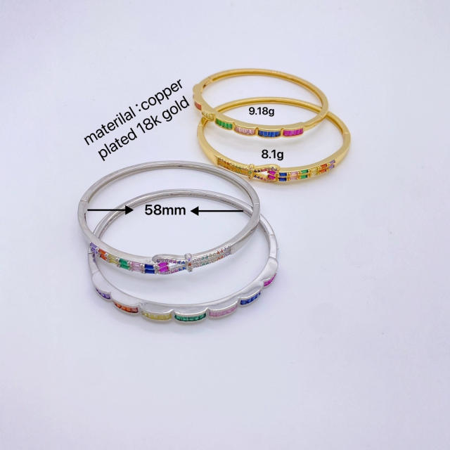 18KG rainbow cz setting women gold plated copper bangle
