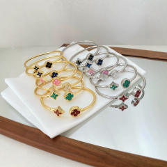 Classic colorful clover gold plated copper cuff bangle for women
