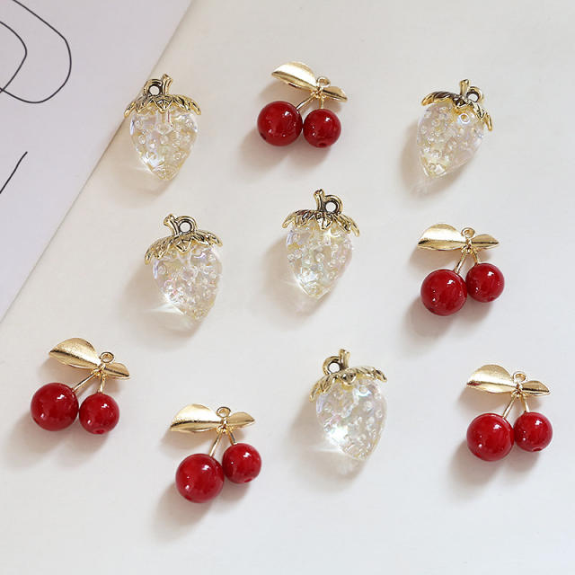 Cute White Translucent Strawberry Red Cherry Fruit Pendant diy Handmade Jewelry 1pcs price