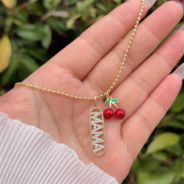 Multi-style MAMA Copper Plated 18K Gold Full Diamond Cherry Flower necklace mother's day necklace