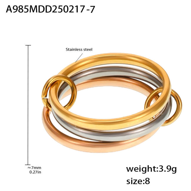 five-ring color matching zircon ring stainless steel rings