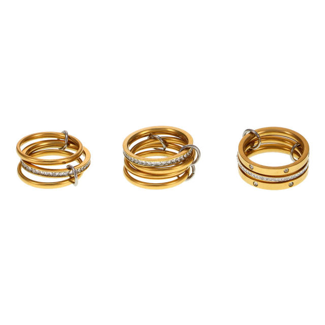five-ring color matching zircon ring stainless steel rings