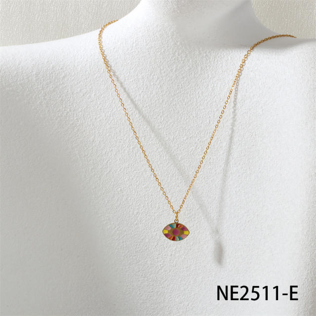 Spring summer candy color enamel flower star pendant stainless steel necklace