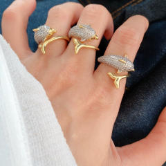 18KG full diamond mix color cute dolphin gold plated copper rings