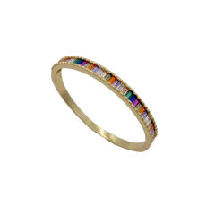 Irregular shape rainbow cubic zircon gold plated copper bangle